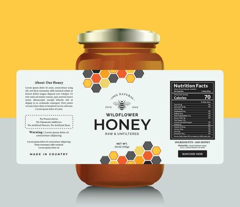 Blank Spice Jar Labels Printable Free, Honey Brand Logo Ideas, Honey Packaging Design Bottle, Bee Packaging Design, Honey Jar Labels Design, Honey Sticker Design, Honey Bottle Design, Honey Brand Logo, Honey Graphic Design