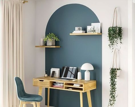 Unique Office Decor, Small Home Offices, Bedroom Wall Paint, Blue Walls, Home Office Design, Room Colors, Home Decor Bedroom, Home Office Decor, Home Interior