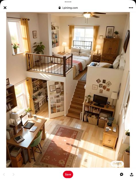 Open Plan Studio, Duplex Room Design, Two Person Apartment, Mezzanine House Design, Small Apartment Dining Room, Kids Bedroom Furniture Design, Tiny House Cottage, Concept Home, House Construction Plan