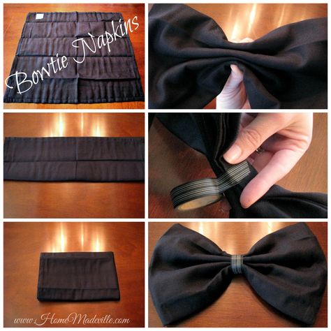 Step by Step How to Bowtie Napkin Fold Bow Tie Napkins, Diy Napkin Folding, Creative Napkins, Diy Napkins, Napkin Design, Man Party, How To Fold, Napkin Folding, Wedding Crafts