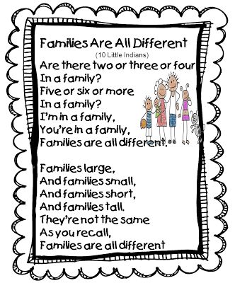 This sounds like a wonderful song to sing when working on curriculum activities about families. Preschool Families Unit, Preschool Family Theme, Preschool Family, All About Me Preschool, Family Poems, About Me Activities, Family Songs, School Songs, Finger Plays