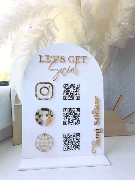 TamiSticker - Etsy Singapore Follow Social Media Sign, Social Media Business Signs, Business Plaque Ideas, Let’s Get Social Acrylic Sign, Acrylic Instagram Sign, Lets Be Social Sign Business, Social Media Plaque, Social Media Display, Acrylic Sign For Business