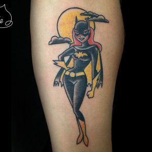 Batgirl Tattoo, Batgirl Pictures, Traditional American Tattoo, Batgirl Logo, Traditional Blackwork, Pigeon Tattoo, Female Tattoo Artist, Temporary Face Tattoos, Astronaut Tattoo