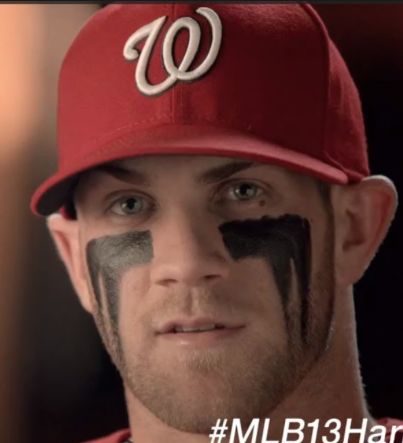 Bryce Harper's Eyeblack is on point! Sports Eye Black Ideas, Eye Black Inspo Sports, Baseball Face Paint Black, Eyeblack Ideas For Baseball, Eyeblack Designs Football, Cool Eye Black Designs For Sports, Baseball Eye Black Ideas Boys, Eye Black Football, Eye Black Ideas Baseball