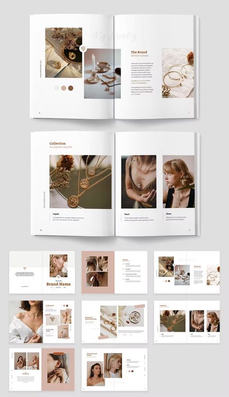 Jewelry Catalog Portfolio Brochure Template InDesign. 16 pages. Jewelry Lookbook Design, Aesthetic Catalog, Jewelry Book Design, Lookbook Jewelry, Jewelry Lookbook Layout, Wedding Catalog, Brand Catalog Design, Jewellery Lookbook Layout, Catalog Jewelry