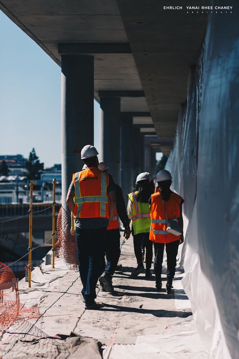 EYRC Architects staff touring the job site... Ivy Station T.O.D. Office and Retail | Culver City | California | Ehrlich Yanai Rhee Chaney Architects Construction Building Photography, Construction Site Aesthetic, Construction Worker Aesthetic, Woman In Construction, Eyrc Architects, Architect Lifestyle, Architect Working, Construction Office, Construction Video