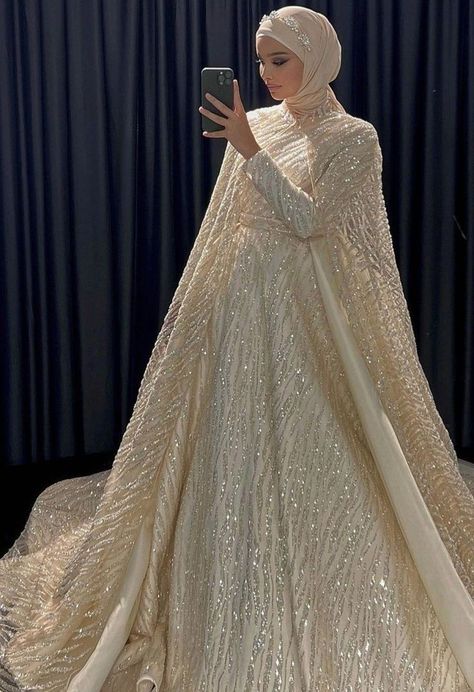 Muslim Wedding Dress Hijab Bride, Pengantin Modern, Islamic Wedding Dress, Wedding Dress Hijab, Wedding Dresses Hijab Bride, Wedding Hijab Styles, Arabic Wedding Dresses, Hijabi Brides, Arabic Wedding