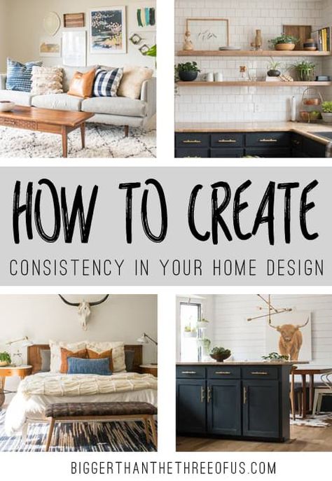 Learn how to create consistency throughout your home with some real-life tips from DIYers. Whether you are keeping your home forever or thinking about resell... use these tips to design a home that you love and that feels cohesive! Timeless Home Interiors, Simple Diys, Interior Decorating Tips, Elegant Bohemian, Home Decor Colors, Funky Home Decor, Decorating Inspiration, Funky Junk, Amazing Diy