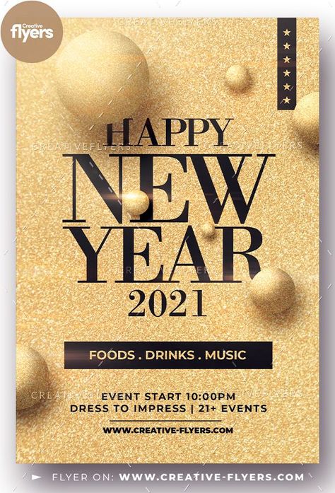 New Year Flyer PSD New Year Countdown Ideas, Nye Flyer Design, New Year’s Eve Party Flyer, Happy New Year Template Design, New Years Graphic Design, Gold Poster Design, New Year Design Graphic, New Year Graphic Design, New Year Poster Design