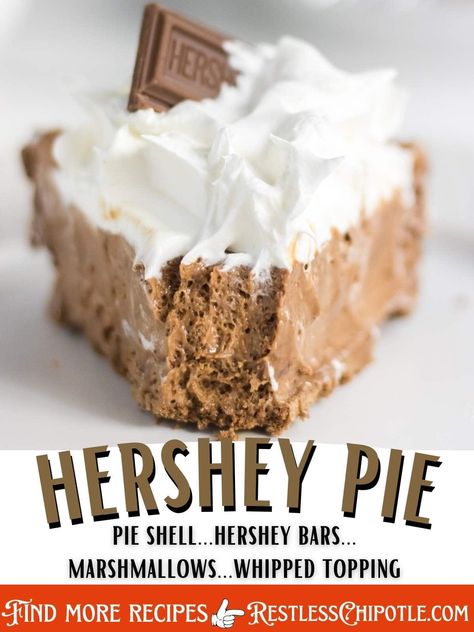 No Bake Hershey Pie, Hershey Bar Pie Recipe, Best Dessert Recipes For A Crowd, Easy Pie Recipes 4 Ingredients, Hersheys Pie, Hershey Pie Recipe, Hershey Bar Pie, Hershey Chocolate Pie, Hershey Pie