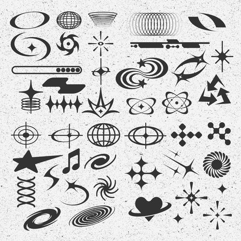 Y2k Drawing Doodles, Simple Y2k Tattoo Ideas, Small Y2k Drawings, Y2k Graphic Design Elements, Cute Y2k Doodles, Yk2 Symbols, Y2k Small Drawings, Easy Shapes To Draw, Y2k Designs To Draw