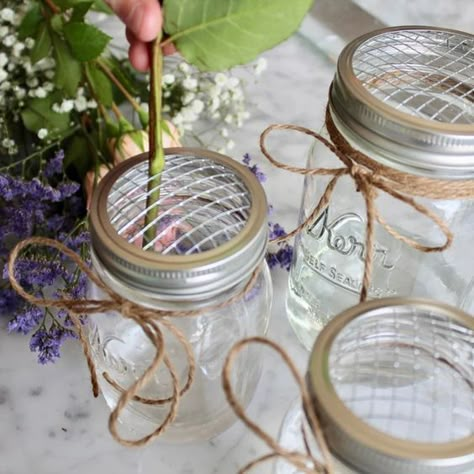 Sunflowers In Mason Jars, Small Mason Jar Flower Centerpieces, How To Arrange Flowers In A Mason Jar, Floral Mason Jar Centerpieces, Mason Jar Centerpieces Sunflowers, Mason Jar Centerpieces Spring, Christmas Mason Jar Flower Arrangements, Flowers In Small Jars, Bbq Flower Arrangements