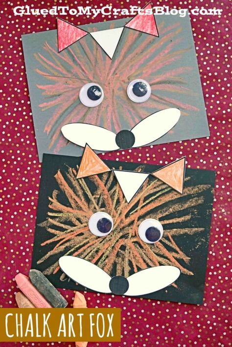 #gluedtomycrafts Paper & Sidewalk Chalk Fox - Kid Craft Idea For Sumemr Forest Animal Art Projects For Kids, Fall Projects For Kids Elementary, Fox Art For Kids, Fox Craft Preschool, Fox Craft, Wolf Craft, Fun Chalk Art, Forest Crafts, Fork Art