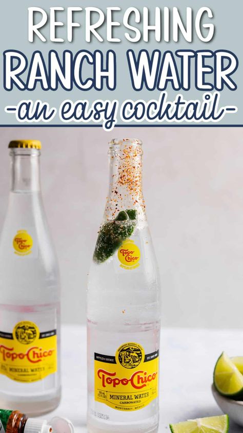 Beat the Texas heat with the ultimate refreshing cocktail - Ranch Water! This tequila highball mixed with lime and Topo Chico is the perfect cooling drink that you've been looking for. Ranch Water In Topo Chico Bottle, How To Make Ranch, Ranch Water, Mexican Drinks, Refreshing Cocktail, Cocktail Drink, Hard Seltzer, Easy Cocktails, Mineral Water