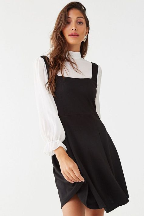 Dress With Long Sleeve Shirt Under, Shirt Under Dress, Casual Dresses For Teens, Casual Outfits For Teens, Combo Dress, Princess Seams, Under Dress, Pinafore Dress, Dresses For Teens