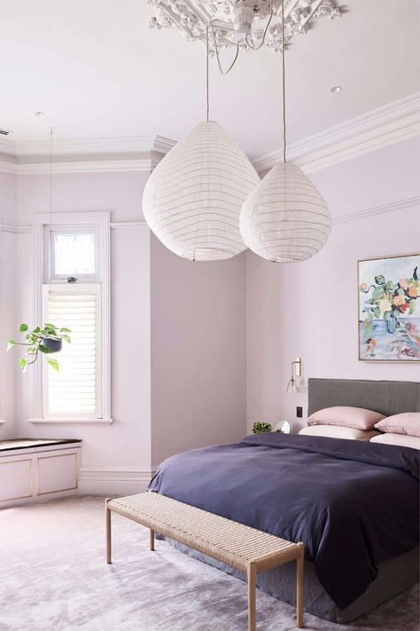 August 2018 – Page 3 Lavender Walls Bedroom Ideas, Colour For Room Bedrooms, Pale Pink Walls Bedroom, Bedroom Wall Colors Purple, Navy And Lavender Bedroom, Light Lavender Walls, Lavender Interior Bedroom, Lilac Walls Bedroom Ideas, Lilac And Black Bedroom