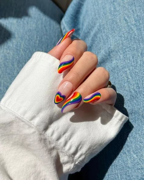 30 Pride Nail Looks to Try This June Pride Nail, Rainbow Nails Design, Secret Nails, App Filter, Pride Makeup, Airbrush App, Colorful Nails, 4th Of July Nails, Summery Nails