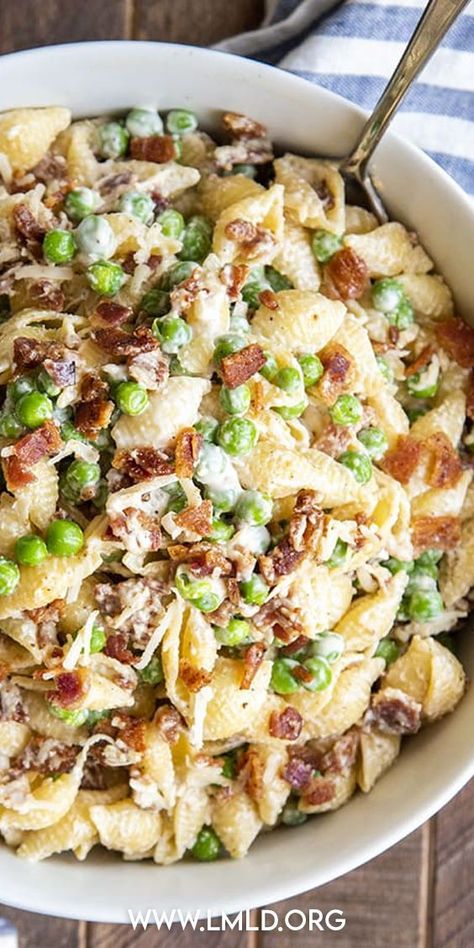 Jason’s Deli Pasta Salad Recipe, Pasta Salad Recipes Southern, Creamy Pasta Salad With Peas And Bacon, Pasta Salad Thanksgiving, Pasta Salad With Potatoes, Pea Bacon Pasta Salad, Creamy Bacon Pasta Salad, Spring Cold Pasta Salads, Health Pasta Salad Recipes