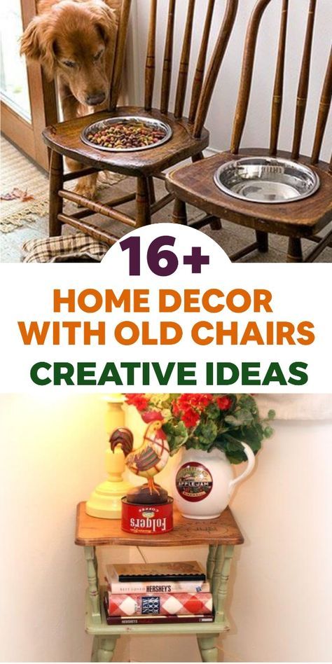 17 Easy Home Decor Ideas Using Old Chairs Repurposed Chairs Diy, Chair Repurposed Diy Upcycle, Repurpose Dining Chairs, Old Chair Decor Ideas, Upcycled Wooden Chairs, Old Chairs Repurposed Diy Projects, Terras Ideas, Repurpose Chairs, Painting Old Chairs