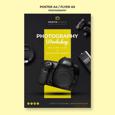 Photography Workshop Poster, Workshop Template, Poster Technology, Contest Poster, Pamphlet Design, Poster Photography, Flyer Printing, Graphic Design Flyer, Club Poster