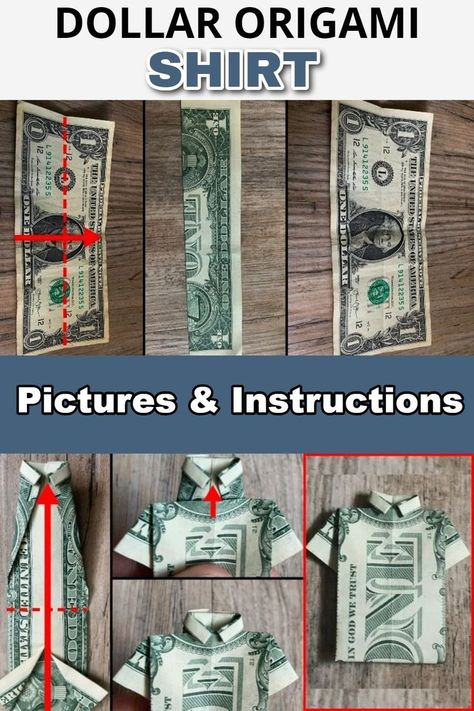 Fold this neat little dollar shirt with a collar for a fun gift. This guide covers exxactly how to make this in 9 simple steps. Folded Dollar Bills Easy, Dollar Oragami, Fold Dollar Bill, Easy Money Origami, Origami Guide, Origami Easy Step By Step, Origami Shirt, 3d Photo Crystals, Folding Money