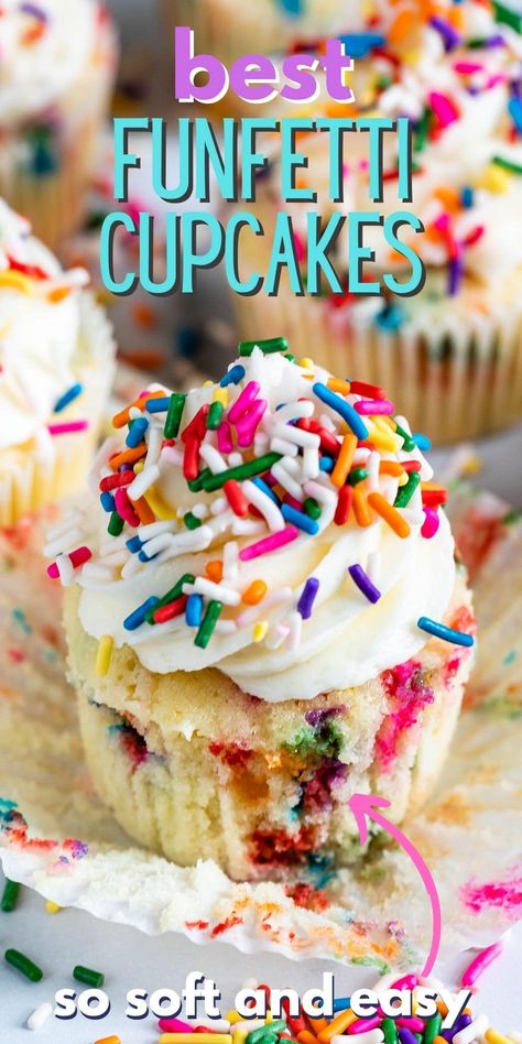 This is the BEST recipe for Funfetti Cupcakes! This easy cupcake recipe is homemade - never use a box mix again! #homemade #recipe #easy #frosting #best #moist #fromscratch Funfetti Cupcake Recipe, Frost Cupcakes, Cupcakes Funfetti, Confetti Cupcakes, Funfetti Cupcakes, Vegan Frosting, Crazy For Crust, Easy Frosting, Easy Cupcake Recipes