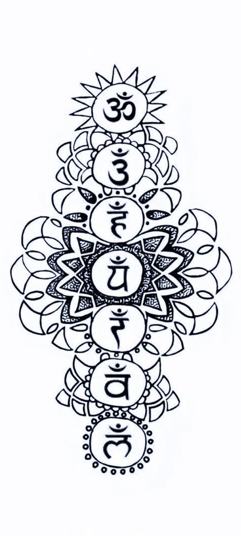 Chakra Tattoo Stencil, Seven Chakras Tattoo, Om Chakra Tattoo, Chakra Tattoo Design, 7 Chakras Tattoo, Tattoo 2024, Chakra Tattoo, Egyptian Tattoo Sleeve, Sanskrit Tattoo