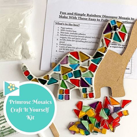 Shop for Ready To Post Items | gardenmosaic 4/4 Dinosaur For Kids, Mosaics For Kids, Rainbow Dinosaur, Rainbow Bunting, Mosaic Kits, Creative Friends, Craft Kits For Kids, Craft Classes, Craft Club