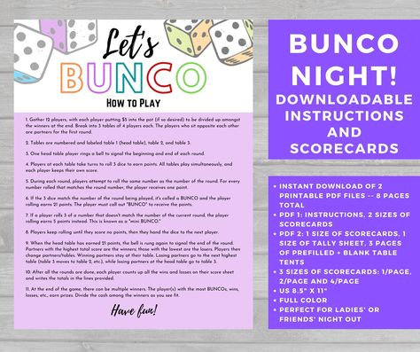 Bunko Themes, How To Play Bunco, Bunco Rules, Dice Game Rules, Bunco Dice, Halloween Bunco, Bunco Night, Bunco Game, Bunco Party