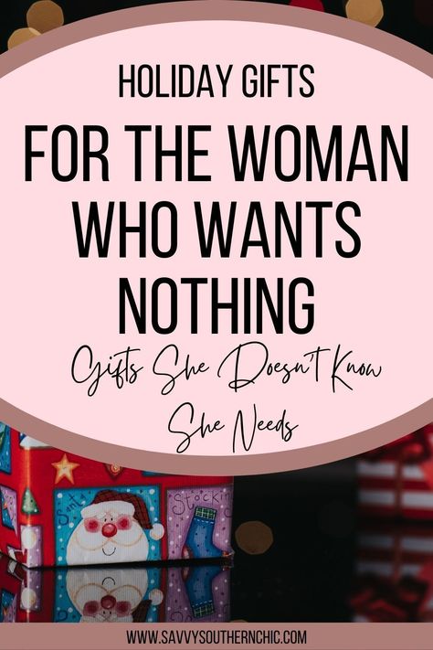 We all have that special lady on our gift list that says she wants nothing for Christmas. She will give you no clues as to what to get her, yet we want to honor her and show her that she’s special. And there are just so many sweaters, water bottles and mugs you can give someone before these gifts seem less than thoughtful. Want to know how to find the best gifts for the woman who wants nothing? Head to the blog for these gift ideas for women. gift guide/ gift ideas for ladies/ fashin over 40 Gifts For Her Christmas For Women, Interesting Gift Ideas, Must Have Christmas Gifts For Women, Must Have Gifts For Women, Gifts For Cleaning Lady, Christmas Gifts For Women Who Have Everything, Useful Christmas Gifts For Women, What I Want For Christmas List, Cute Gifts For Women