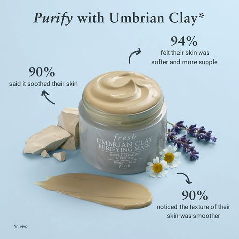 Umbrian Clay Pore Purifying Face Mask - Fresh | Sephora Clay Mask Packaging, Fullers Earth, Lip Gloss Homemade, Lavender Water, Rose Face Mask, Chamomile Flower, Rose Face, Skin Care Masks, Sandalwood Oil