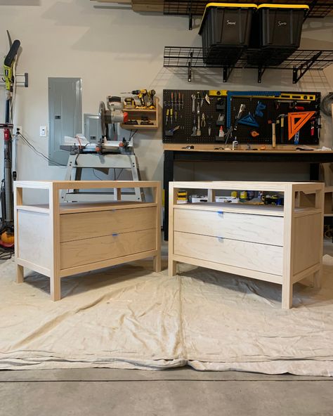 How To Build Night Stands, Diy Large Nightstand, Standalone Wardrobe Bedroom, How To Build A Nightstand With Drawers, Custom Wood Furniture Bedroom, Building Furniture Beginner Diy Projects, Wood Veneer Furniture Makeover, Diy Dresser And Nightstand, Build Bedroom Furniture