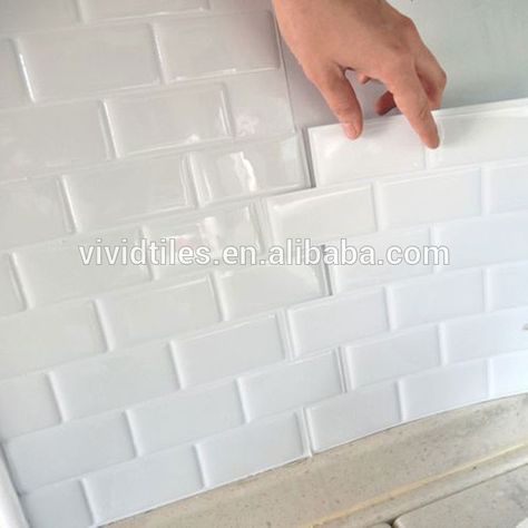 Source Self Stick Backsplash Subway White Wall Tile Sticker Stick On Removable Anti-Mold Vinyl Peel and Stick Wall Decal on m.alibaba.com Diy Wall Tile, Bathroom Tile Stickers, Room Wall Tiles, Vinyl Wall Tiles, Trendy Kitchen Tile, Vinyl Wall Covering, Self Adhesive Wall Tiles, White Wall Tiles, Kitchen Stickers