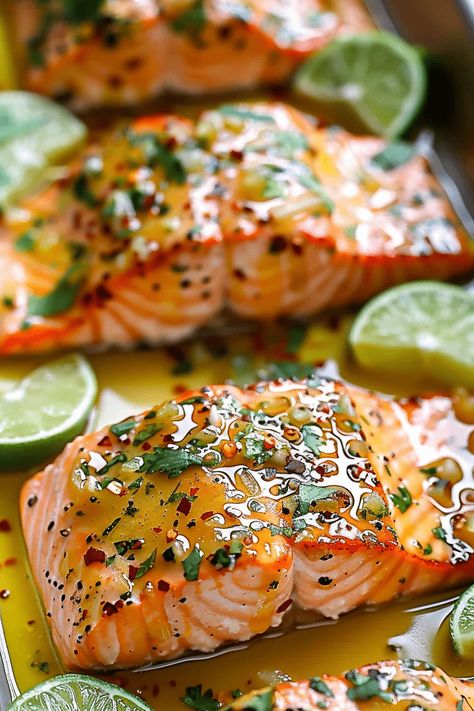 Flaky Salmon Recipes, Baked Honey Lime Salmon, Baked Salmon Marinade Recipes, Honey Lime Salmon Recipes, Cherry Glazed Salmon, Honey Garlic Lime Salmon, Fresh Salmon Recipes Baked, Citrus Baked Salmon, Middle Eastern Salmon Recipes