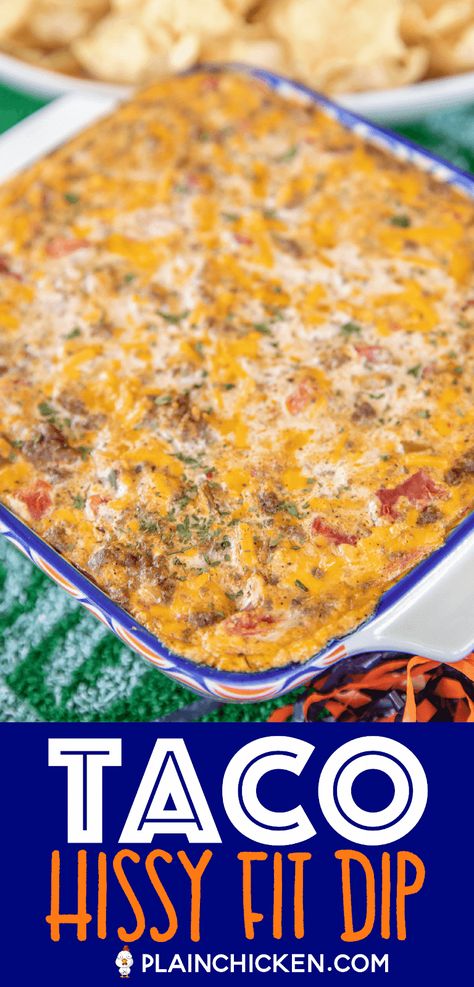 Hissy Fit Dip, Ground Beef Taco Dip, Taco Dip With Meat, Hot Taco Dip, Nachos Dip Recipe, Ground Beef Cream Cheese, Beef Taco Seasoning, Ground Beef Taco Seasoning, Ground Beef Taco