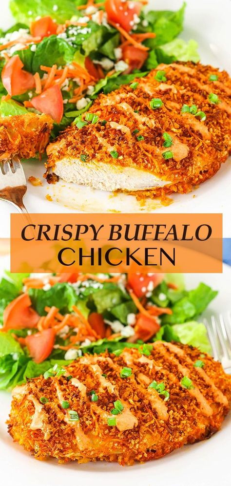 Buffalo Crusted Chicken, Buffalo Chicken Supper Ideas, Healthy Dinner Recipes Buffalo Chicken, Panko Crusted Buffalo Chicken, Buffalo Sauce Chicken Recipes, Buffalo Chicken Dip Ideas, Panko Bread Crumbs Recipe Dinners, Dinner Ideas Buffalo Chicken, Different Chicken Dinner Ideas