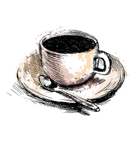 Art Coffee Drawing, Cup Drawing Art, How To Draw Coffee, Coffee Mugs Drawing, A Cup Of Coffee Drawing, Draw Coffee, Drawing Coffee Cup, Coffee Mug Art, Cup Sketch