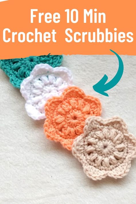 This free crochet face scrubbies pattern can be made with very little yarn. They are the best eco-friendly crochet makeup remover pads you can make. Make the floral scrubies with cotton yarn. Crochet Puff Stitch Face Scrubbies, Crochet Makeup Remover Pads Pattern, Crochet Square Face Scrubbies, Crocheted Makeup Remover Pads, Easy Crochet Face Cloth, Easy Crochet Dish Scrubbies Pattern Free, Crochet For The Bathroom, Crochet Facecloth Free Pattern, Flower Face Scrubbies Crochet Pattern Free