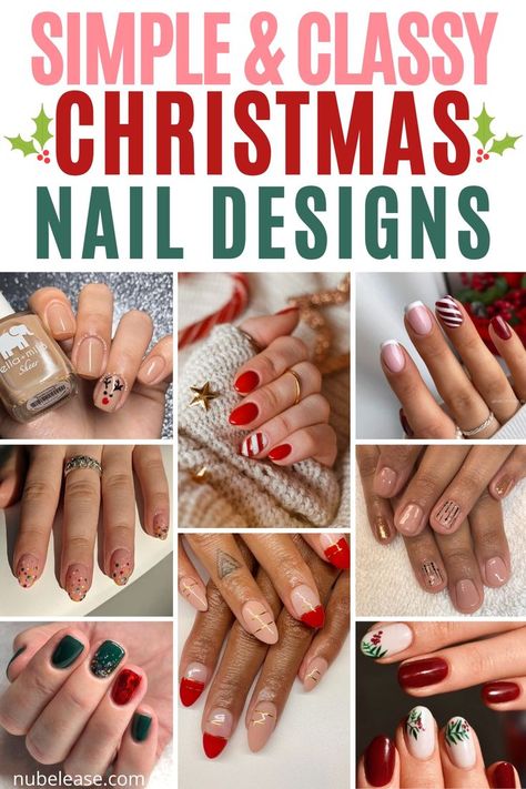 Simple & Classy Christmas Nail Designs To Try This Year! Christmas nail designs can be simple, classy and still fun for the holiday season. Diy Christmas Nail Art Easy, Christmas Gel Nails Simple Short, Christmas Simple Nail Designs, Nail Art Designs For Christmas, Easy Holiday Nail Designs, Christmas Theme Nail Art, Simple Xmas Nail Designs, Simple Holiday Nail Designs, Christmas Themed Nails Simple