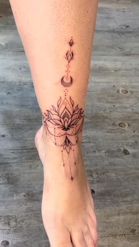 Tattoos For Women Mandala, Ankle Tattoos For Women Mandala, Henna Thigh Tattoo, Wrap Around Ankle Tattoos, Anklet Tattoos For Women, Ankle Foot Tattoo, Bohemian Tattoo, Ankle Tattoo Designs, Ankle Tattoos For Women