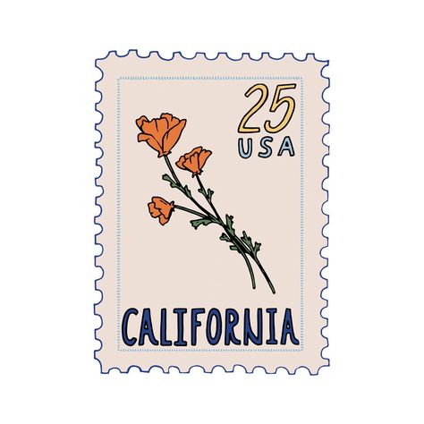 Buen Dia California Poppy Stamp Wall Art Print - World Market Stamp Wall Art, California Poppy Tattoo, Stamp Wall, California Tattoo, Poppies Tattoo, Forever Stamps, California Print, Stamp Printing, California Art