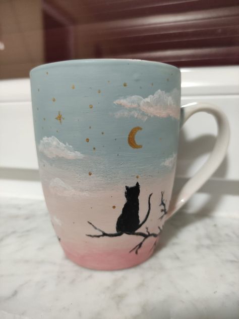 #cat #catcup #handpainted #handpaintedcup #cup #cupswithcats Cat Mug Pottery Painting, Pottery Mugs Painting Ideas, Cat Pottery Painting Ideas, Paint A Pot Ideas Mug, Pottery Painting Cup Ideas, Moon Pottery Painting, Clay Cup Painting Ideas, Clay Mug Painting Ideas, Paint Your Own Mug Ideas