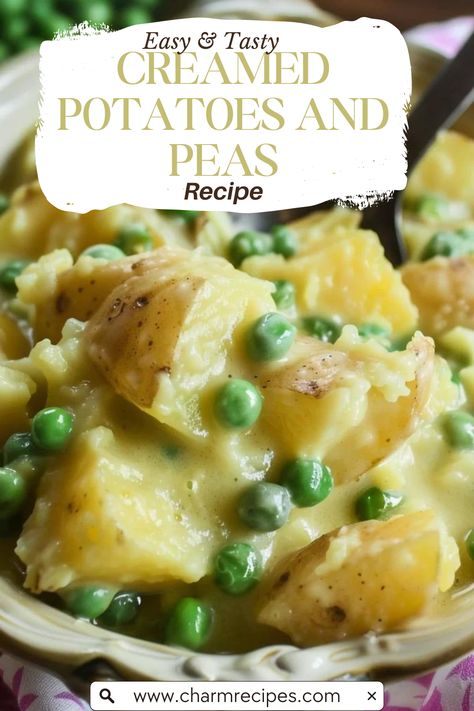 Creamed Peas and Potatoes is a timeless recipe that brings together tender peas and buttery potatoes in a rich, creamy sauce. This dish is the perfect side for any meal, offering a balance of texture and flavor that's simply irresistible. Whether you’re cooking for a family dinner or a special occasion, this recipe will quickly become a favorite at your table. It’s a comforting classic that’s both easy to make and deeply satisfying. Potatoes And Peas Creamy, Pea Sides, Can Peas Recipe, Creamer Potatoes Recipes, English Peas Recipe, Potatoes And Peas Recipe, Creamed Peas And Potatoes, Potato Side Dishes Easy, Potatoes And Peas