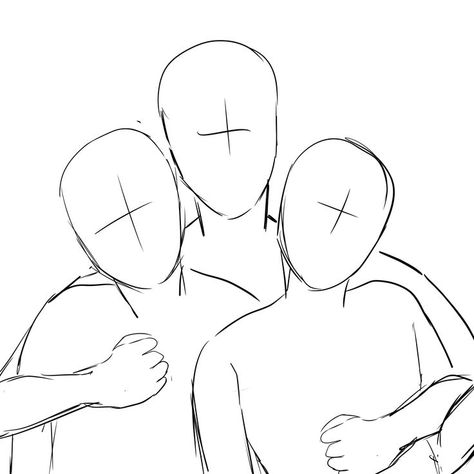 Art Bases Trio, Three Friends Drawing Base, Trio Body Base Drawing, Trio Hugging Reference, 3 People Template, Trio Sketch Poses, Three People Hugging Drawing Reference, Three Person Hug Reference, Art Collab 3 People