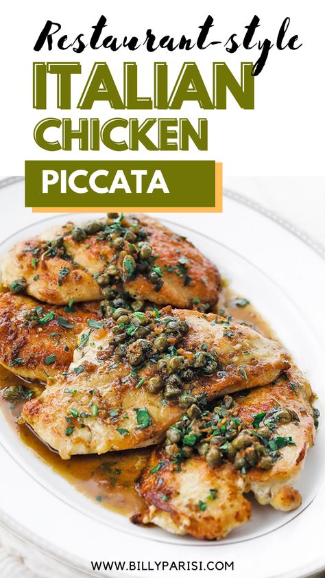 This restaurant-style Italian chicken piccata is made with pan-roasted chicken that is topped with a delicious white wine and caper butter sauce. This is a classic Italian dish that it as a favorite in Italian restaurants. It’s a simple yet elegant recipe you can easily make at home. Chicken Piccata Slow Cooker, Best Chicken Piccata Recipe, Crockpot Chicken Piccata, Make Ahead Chicken Piccata, Italian Chicken Cutlet Recipes, Italian Chicken Recipes Crockpot, Best Chicken Cutlet Recipe, White Wine Chicken Recipes, Baked Chicken Piccata Recipe