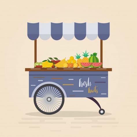 Stand Illustration, Market Cart, Best Friends Shoot, Farm Shop, Farm Stand, Flat Design, Toy Chest, Caravan, Premium Vector