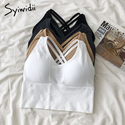 Syiwidii White Cross Criss Tank Top Women Summer New Sexy Streetwear Crop Top Built In Bra Female Casual Wrap Chest Short Vest Slytherin Clothes, Tank Top Bra, Fitness Wear Outfits, Cute Sleepwear, Fashion Vocabulary, Tank Top Women, White Cross, Short Vest, New Bra