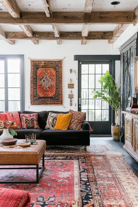 "Transform your space with the vibrant appeal of an Eclectic Decor Mix! 🌈🛋️ Ideal for those who love mixing patterns and creating one-of-a-kind interiors. 🌿✨ #EclecticStyle #InteriorDesign #HomeDecor" Brazilian Interior Design Inspiration, Eccentric Style House, Eclectic Lake House Decor, Modern Feminine Living Room, 2025 Home Decor Trends Interiors, Mountain Eclectic, European Eclectic Decor, Colorful Home Interior, Southwest Interior Design