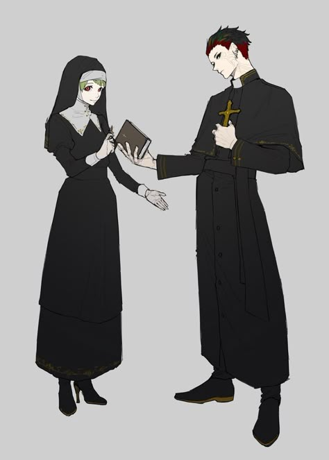 Priest Clothes Drawing, Preist Outfits, Preist Art, Male Nun Character Design, Nun Art Drawing, Priest Drawing Reference, Priest Outfit Design, Nun Character Design, Priest Character Design