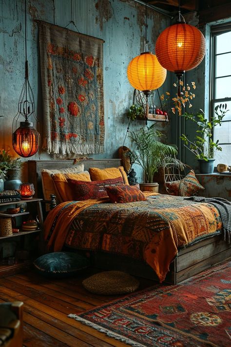 Masculine Boho, Bohemian Bedroom Inspiration, Bedroom Things, Bedroom Bohemian, Summer Bedroom, Boho Style Bedroom, Bohemian Room, Bedroom Trends, Eclectic Bedroom